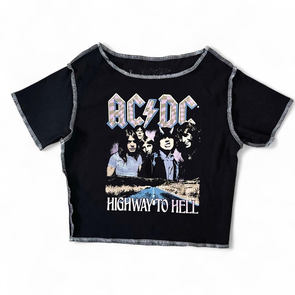AC/DC Highway to Hell cropped soft cotton T-shirt Sz
